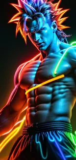 Neon hero character in vibrant colors.