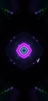 Futuristic neon hexagon mobile wallpaper with glowing colors.