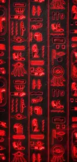 Neon hieroglyphics with red symbols on a dark background mobile wallpaper.