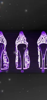 Purple neon high heels on black background.