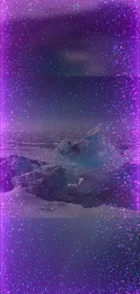 Neon ice landscape with purple glow and cosmic elements.