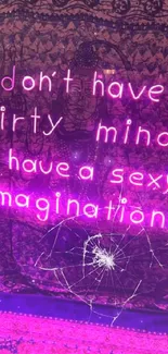 Neon quote wallpaper with inspirational message in purple hues.