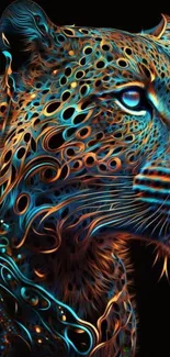 Neon jaguar artwork with vibrant colors and abstract patterns.