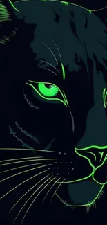 Neon green panther artwork on a black background.