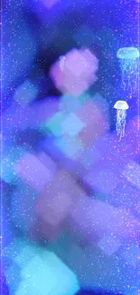 Vibrant neon jellyfish with blue hues on phone wallpaper.