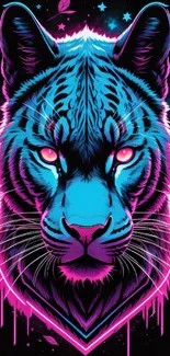 Vibrant neon tiger artwork in striking blue and pink colors.