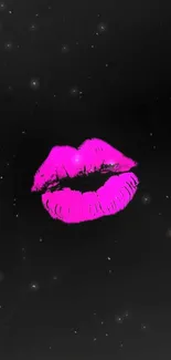 Mobile wallpaper with neon pink lips on a black background.