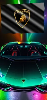 Vibrant neon Lamborghini car wallpaper with colorful lighting effects.