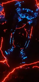 Abstract neon lava with electric blue and red tones wallpaper.