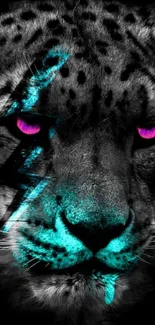 Neon leopard design with vibrant colors for mobile wallpaper.