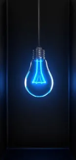 Neon blue light bulb on a black background wallpaper.