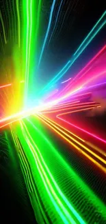 Vibrant neon burst wallpaper with colorful light streaks.