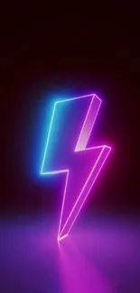 Neon lightning design in pink and blue with a dark background.