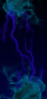 Neon lightning bolts with blue and purple hues on a dark background.