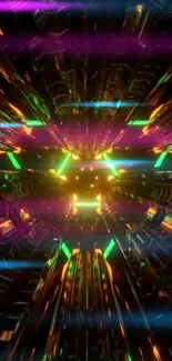 Vibrant neon tunnel wallpaper with dynamic lights and futuristic design.