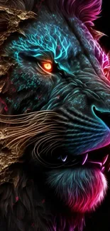 Vibrant neon lion digital art wallpaper for mobile phones.