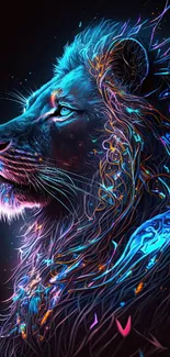 Artistic neon lion wallpaper with vibrant colors for mobile display.