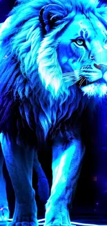 Neon blue lion artwork for mobile wallpaper.