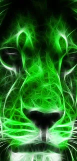 Glowing neon green lion art mobile wallpaper featuring intricate designs.