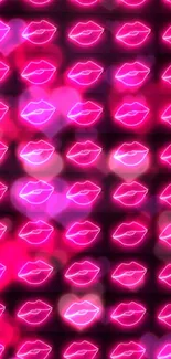 Neon pink lips pattern wallpaper with glowing effect.