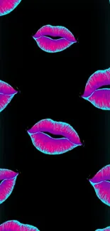 Neon lips on a black wallpaper background.