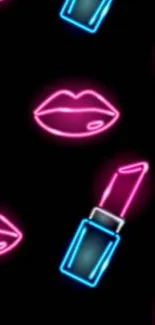 Neon lipstick and lips on black background wallpaper.