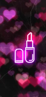 Neon lipstick icon on black background