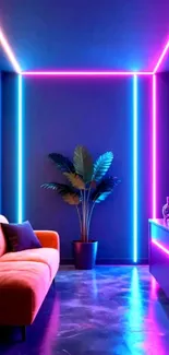 Neon-lit modern living room wallpaper.