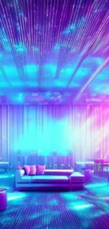 Vibrant neon lounge wallpaper with pink and blue hues, ideal for nightlife lovers.