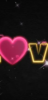 Neon heart love wallpaper with glowing text