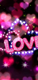 Vibrant neon love heart wallpaper with glowing colors.