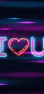 Neon "I ♥ U" glowing phone wallpaper with dark background.