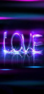 Vibrant neon love wallpaper with glowing letters on a dark background.