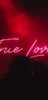 Neon red 'True Love' mobile wallpaper.