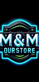 Neon M&M logo on a black background, vibrant and stylish for mobile screens.