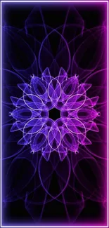 Neon purple mandala design mobile wallpaper.