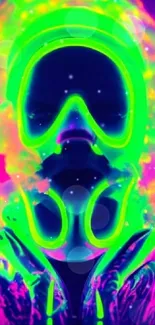 Vibrant neon mask art wallpaper with glowing psychedelic colors.