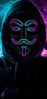 Neon mask with blue and pink flames wallpaper.