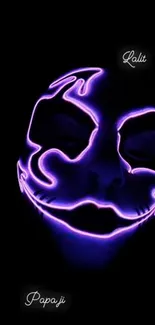 Neon mask glows on dark background wallpaper.