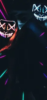 Neon mask Purge-themed wallpaper with glowing lights.