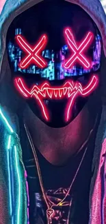 Neon mask with vibrant urban art in a cyber aesthetic style.