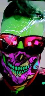 Neon masked face with electric hues wallpaper.