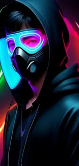 Neon masked figure with vibrant colors and cyber aesthetic.