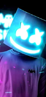 Vibrant neon mask figure in futuristic style.