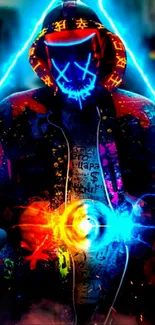 Cyberpunk avatar with neon mask in vibrant colors.