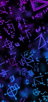 Neon math symbols on dark mobile wallpaper.