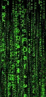 Matrix-inspired wallpaper with neon green code flowing down.