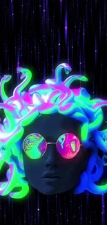 Neon Medusa with psychedelic colors and surreal design in a mobile wallpaper.