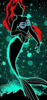 Vibrant neon-tinted mermaid on a dark starry background.