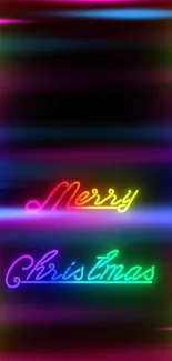 Neon Merry Christmas phone wallpaper with vibrant glowing colors.